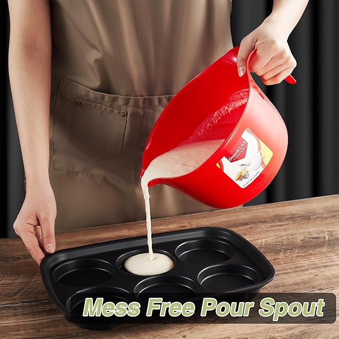 9 Pc Large Mixing Bowls with Handles, 3.6 qt - Plastic Nesting Bowls for Kitchen, Lightweight Batter Bowls, Easy to Clean (Includes: 4 Mixing Bowls + 5 Measuring Spoons Set)