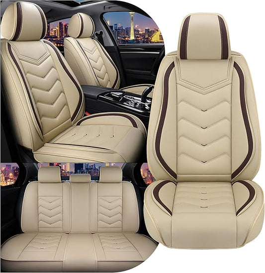 CTDS Car Seat Covers for Honda Accord 2000-2026, Stylish Sport Seat Cover, Premium Nappa Leather Car Seat Cover. Automobile Seat Covers Sets.(Standard 5 Seats/Beige)