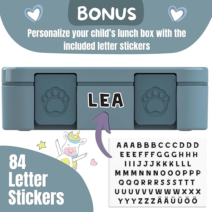 BEARFOOT Kids Lunch Box with Compartments – Compact & Lightweight | Leak-Proof, BPA-Free, Dishwasher & Microwave Safe | Hand-Drawn Design for Preschool, School, Travel (Blue, 2.75 Cups)