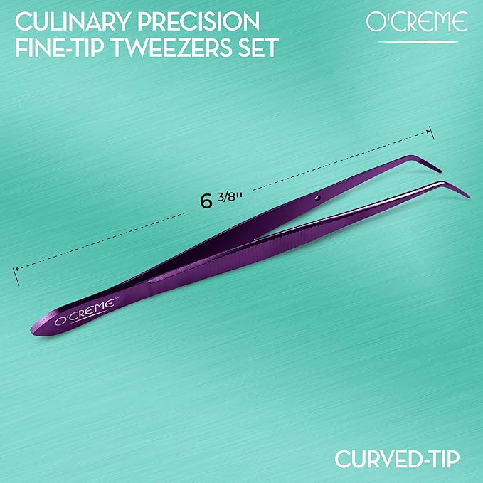 O'Creme Curved Tweezers 6.25 Inch Fine-Point Stainless Steel, Purple