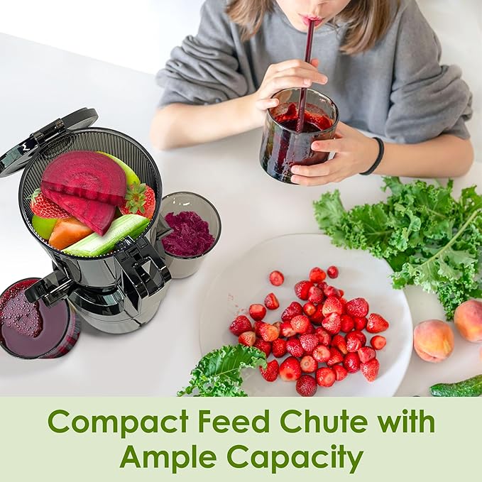 Juicer Machines,Fretta Compact Cold Press Juicer with PCTG Material from US,Fit Whole Fruits & Vegetables,BPA-Free, Easy to Clean (Pure Black, 1.0 L)