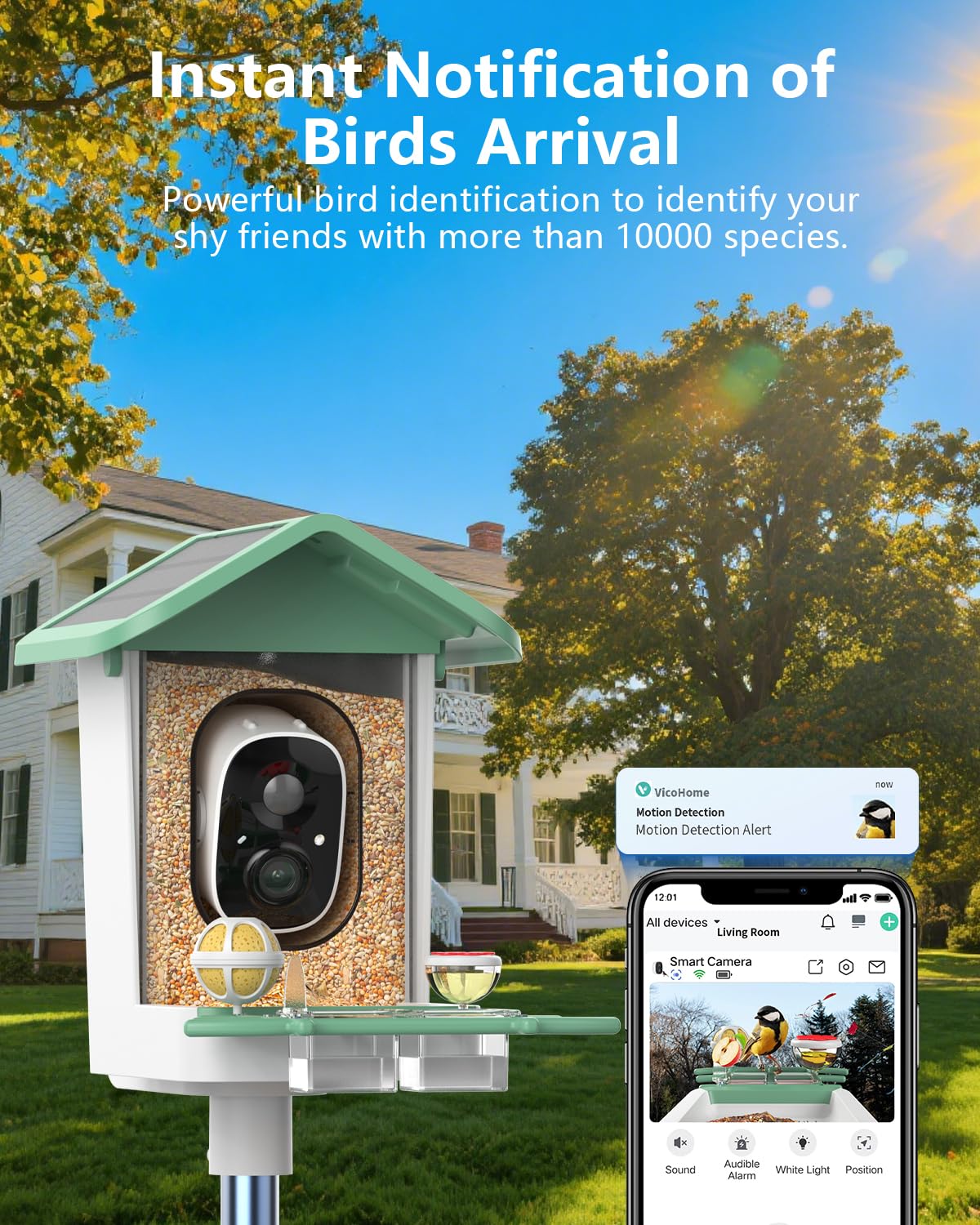 Bird Feeder with Camera, 2K Smart BirdCamera with Solar Powered, AI Identify Birds Species, Instant Arrival Alerts, 2.4Ghz WiFi Bird House for Outdoors, Ideal Gift for Family and Bird Lovers (Green)