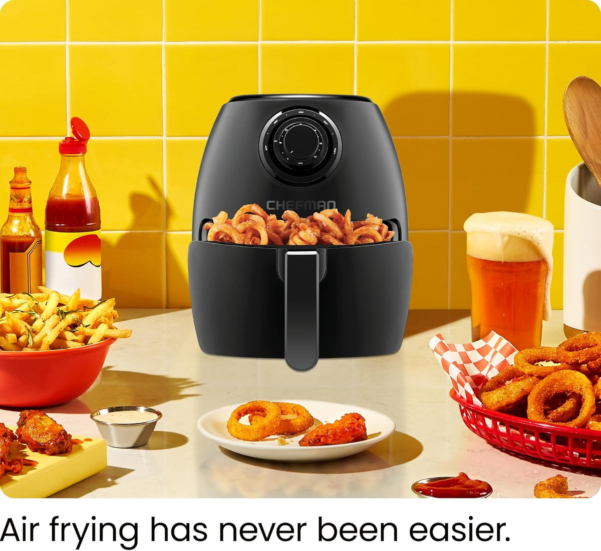 CHEFMAN Small Air Fryer Healthy Cooking, 3.6 Qt, Nonstick, User Friendly and Dual Control Temperature, w/ 60 Minute Timer & Auto Shutoff, Dishwasher Safe Basket, Matte Black, Cookbook Included