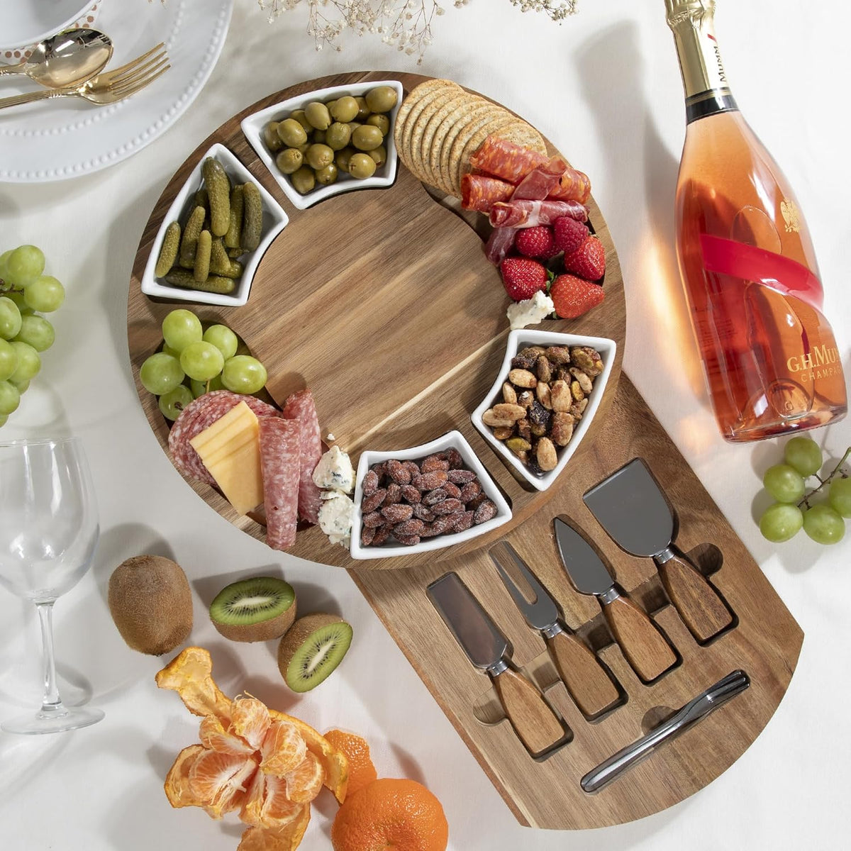 Personalized Charcuterie Board Gift Set, Acacia Cheese Board with Ceramic Bowls, Wedding Gifts for Couples, Housewarming Gift, Birthday Gifts for Women and Men, Custom Engraved Gift
