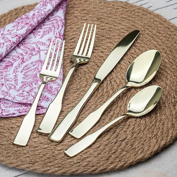 Alata Kate Champagne Gold Mirror 40-Piece Silverware Set,Service for 8,Stainless Steel Flatware Set,Mirror Cutlery Set,Dishwasher Safe