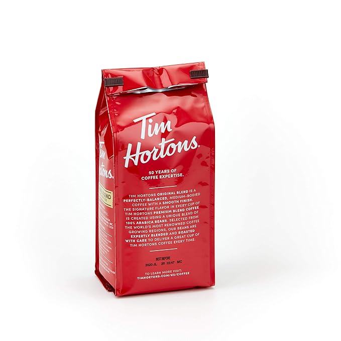 Tim Hortons Original Blend, Medium Roast Ground Coffee, Perfectly Balanced, Always Smooth, Made with 100% Arabica Beans, 12 Ounce (Pack of 6)
