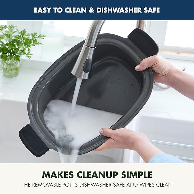 GreenPan Elite 14-in-1 Nonstick 6QT Electric Slow Cooker, PFAS-Free Ceramic Multi-Cooker, In-Pot Browning, Dishwasher Safe Lid & Removable Crock, Stainless Steel Steamer, Silicone Handles, Oxford Blue