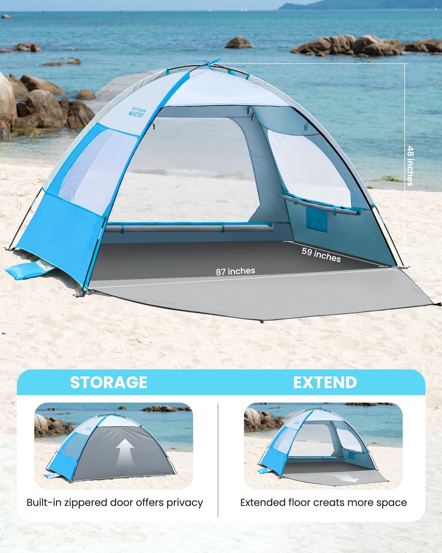 OutdoorMaster Beach Tent for 3/4/6/8 Person, Portable Sun Shade Shelter
