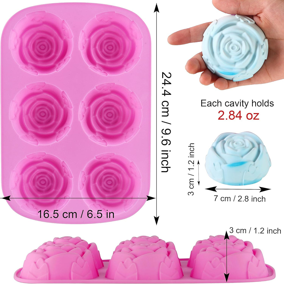 Rose Silicone Molds - 2 Pack Handmade Large Rose Flower Soap Mold - Food Grade DIY Bar Mould for 3D Soap, Mousse, Muffin, Cake, Chocolate, Jelly, Resin, Candle - Just Pop Out & Dishwasher Safe