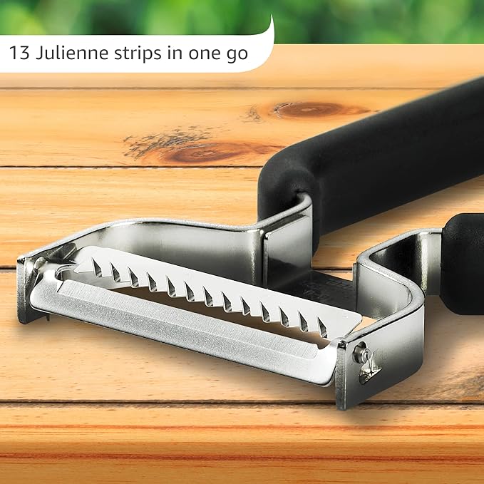 Lurch Germany Julienne Vegetable Y Peeler 5.1 x 2.3 Inches / 13 cm x 6 cm | Stainless Steel Cutter & Slicer for Carrot, Potato & Apple | Veggie Zoodles Maker | Non-slip Comfortable Handle - Black