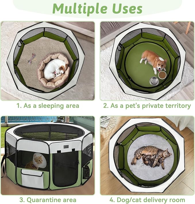 PETSFIT 29" Puppy Playpen with Removable Waterproof Mat & Zippered Roof | RV, Camping, Travel Dog Pen | Indoor/Outdoor Whelping & Cat Observation Space(29.5"x29.5"x16.5"H)