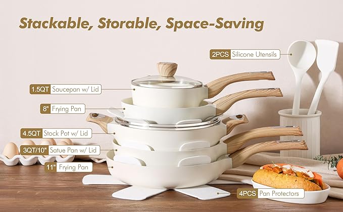 SENSARTE Ceramic Cookware Sets, Pots and Pans Set Non stick, 14-Piece Induction Cookware, Non toxic Healthy Non Stick Kitchen Cooking Set, with Frying Pans Set, PFAS PTFE PFOA PFOS Free