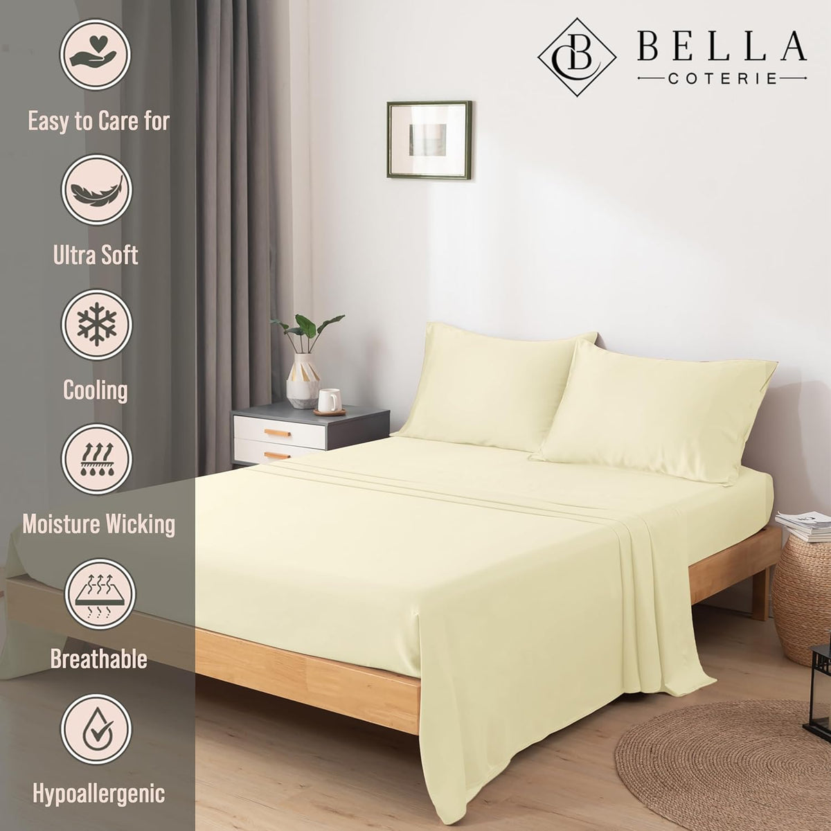 Bella Coterie Luxury Bamboo Viscose Cal King Size Sheet Set | 100% Organically Grown | Ultra Soft | Cooling for Hot Sleepers | 18" Deep Pocket [Lemonade]