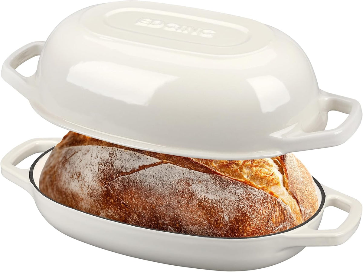 Enameled Cast Iron Dutch Oven Pot with Lid, Oval Dutch Oven for Bread Baking, Bread Oven for Homemade Sourdough Bread Baking, 5qt, White