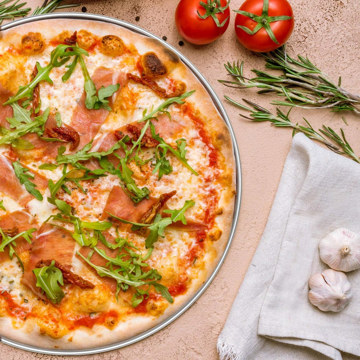 P&P CHEF Pizza Pan Bakeware for Home Kitchen, Stainless Steel Pizza Tray for Baking Pizza, Healthy & Reusable & Easy Clean, Oven & Freezer Safe, 13.5 Inch & Silver