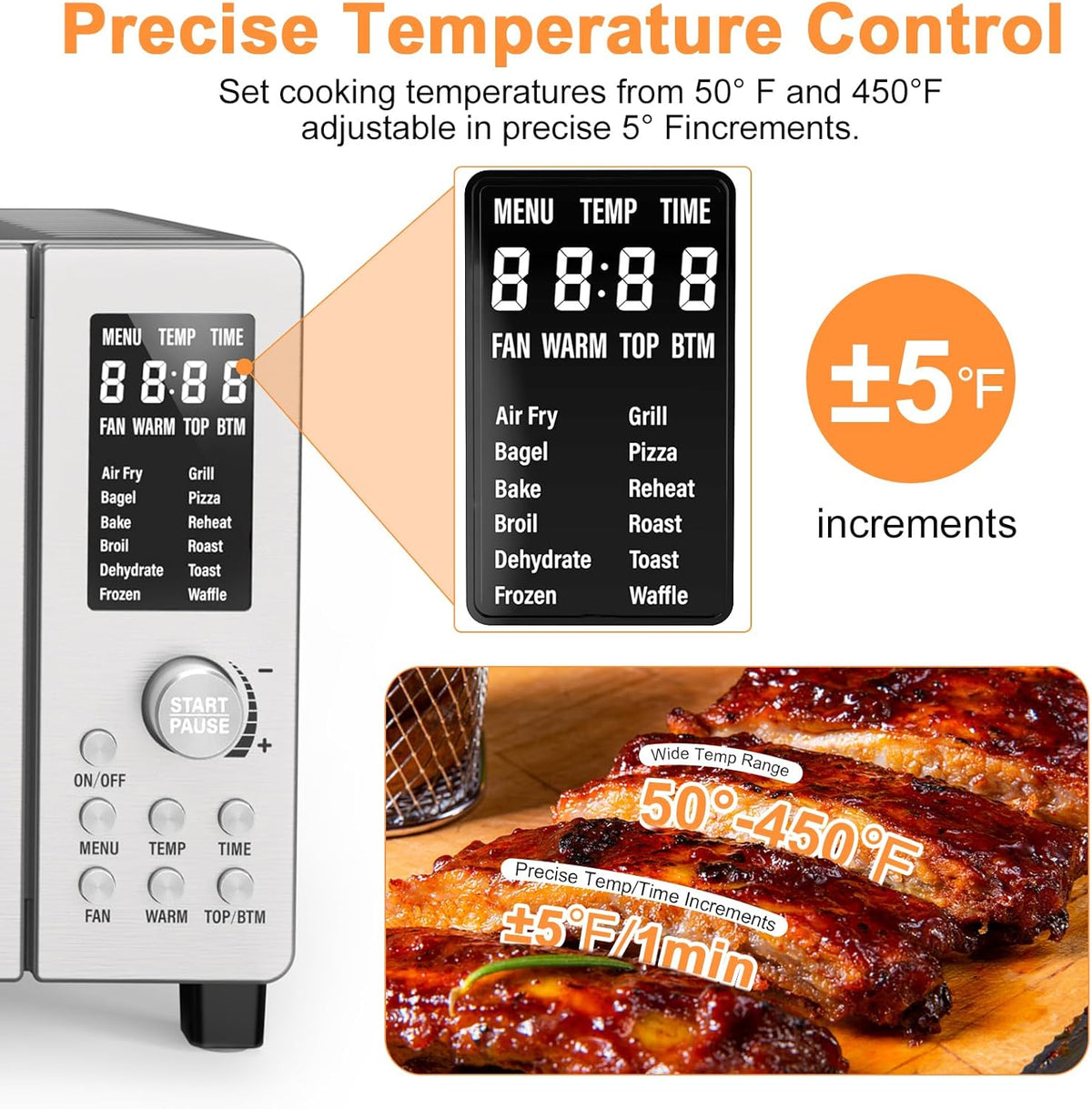 Nuwave Bravo Air Fryer Toaster Smart Oven, 10-in-1 Countertop Convection, 1800 Watts, 21-Qt Capacity, 50°-450°F Temp Controls, Top and Bottom Heater Adjustments 0%-100%, PFAS Free, Stainless Steel