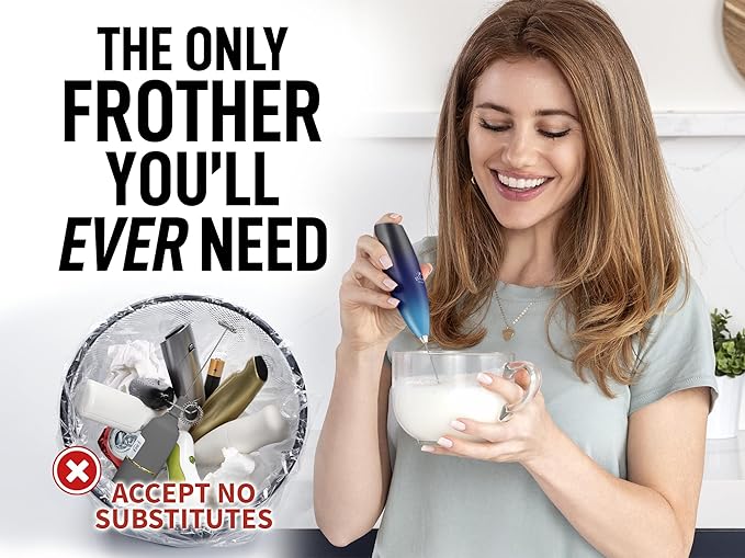 Zulay Kitchen Milk Frother Handheld Electric Whisk with AA Duracell Batteries – Durable Drink Mixer for Coffee, Lattes, Cappuccinos & More - Deep Sea