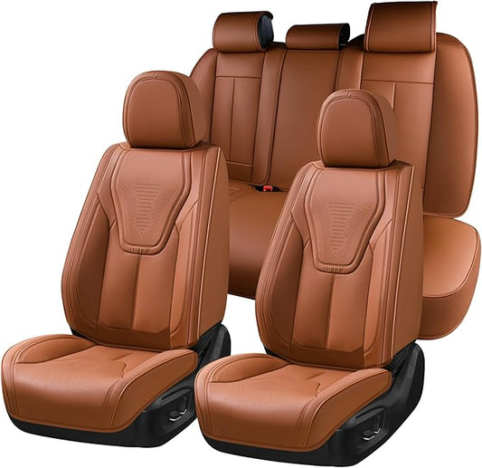 FLORICH Car Seat Covers, Brown Leather Seat Covers for Cars, Faux Nappa Leather Automotive Seat Protectors, Car Seat Cushions Universal Fit for Most Sedans SUVs Trucks - Brown