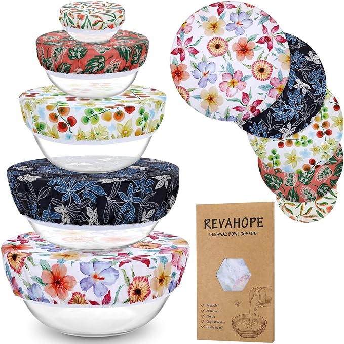 5-Size Reusable Beeswax Bowl Covers for Bread Proofing, Cotton Cloth Flexible Beeswax Wraps for Food Storage(Tomatoes)