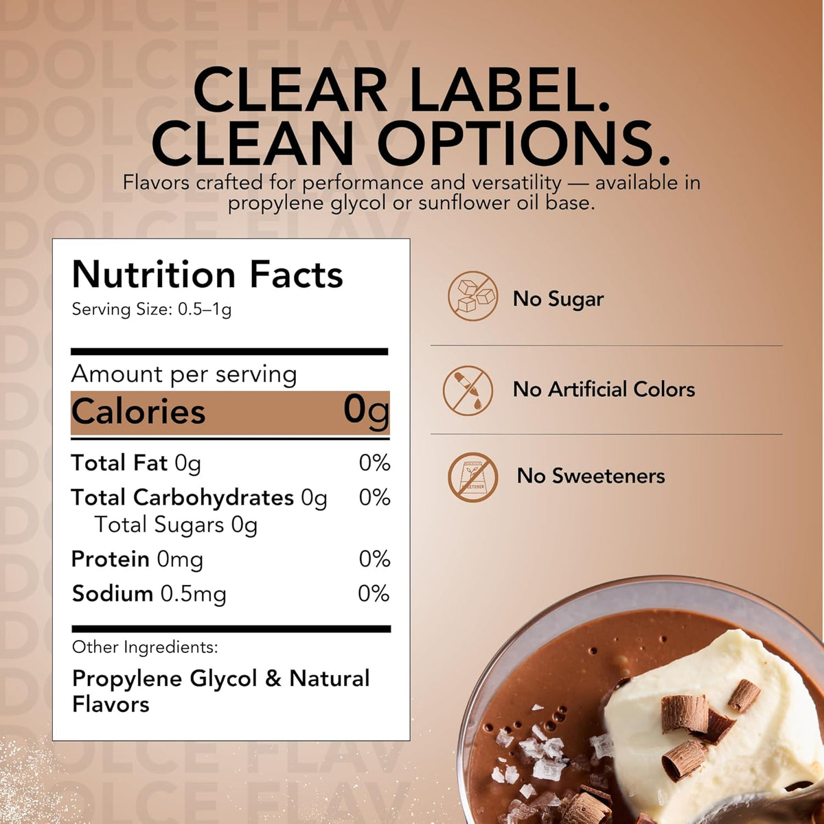 Dolce Flav Natural Chocolate Extract – Sugar-Free & Kosher – Pure Cocoa Flavor for Baking, Coffee, Ice Cream, Smoothies & Desserts – Highly Concentrated – 2 oz