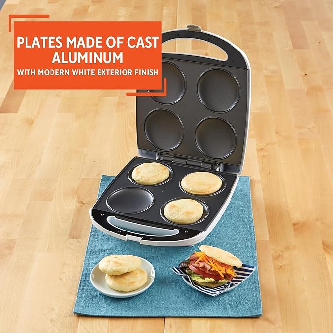 Imusa USA GAU-80300 4 Slot Electric Arepa Maker with Nonstick Surface (1,200-Watts), White