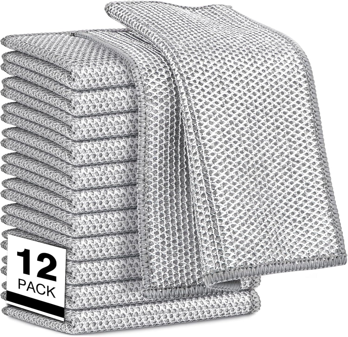 AIDEA Non Scratch Wire Dishcloth 12PK, Wire Dishwashing Rag for Wet and Dry, Washable Dish Rags No Odor, Cleaning Pads Steel Scrubber for Cookware, Sinks, Dishes, Stove Tops, 7"×8"