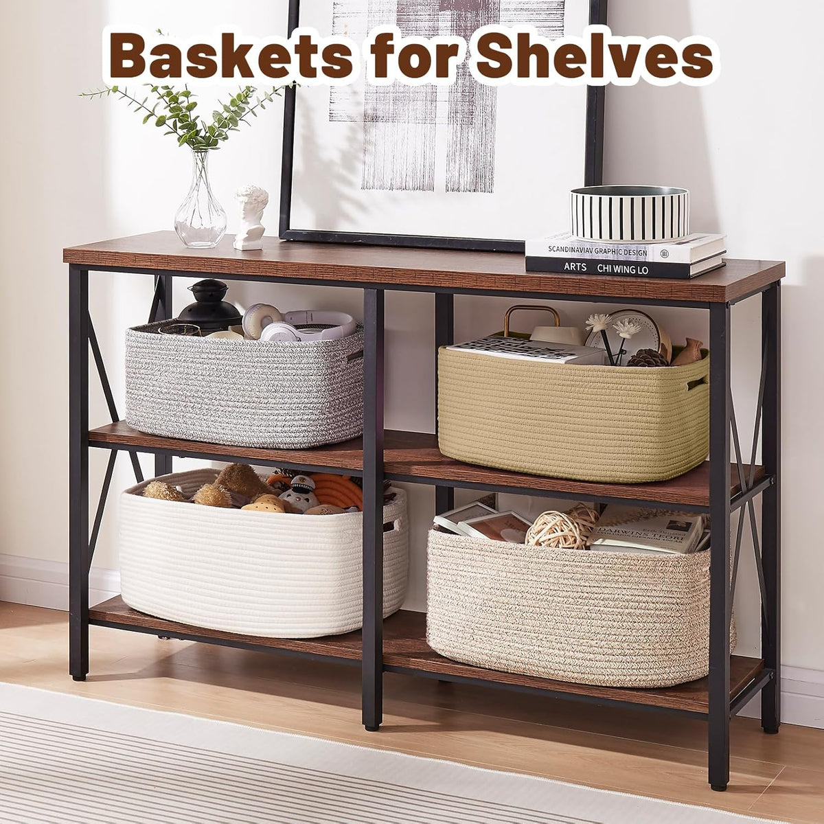 OIAHOMY Storage Basket for Shelves, Closet Cube Storage Bins Baskets for Clothes Blanket Towels, Baby Nursery, Toy Baskets Box, Woven Rope Basket, 15.75*11.81*7.09 IN, 2 Packs Mixed Pink