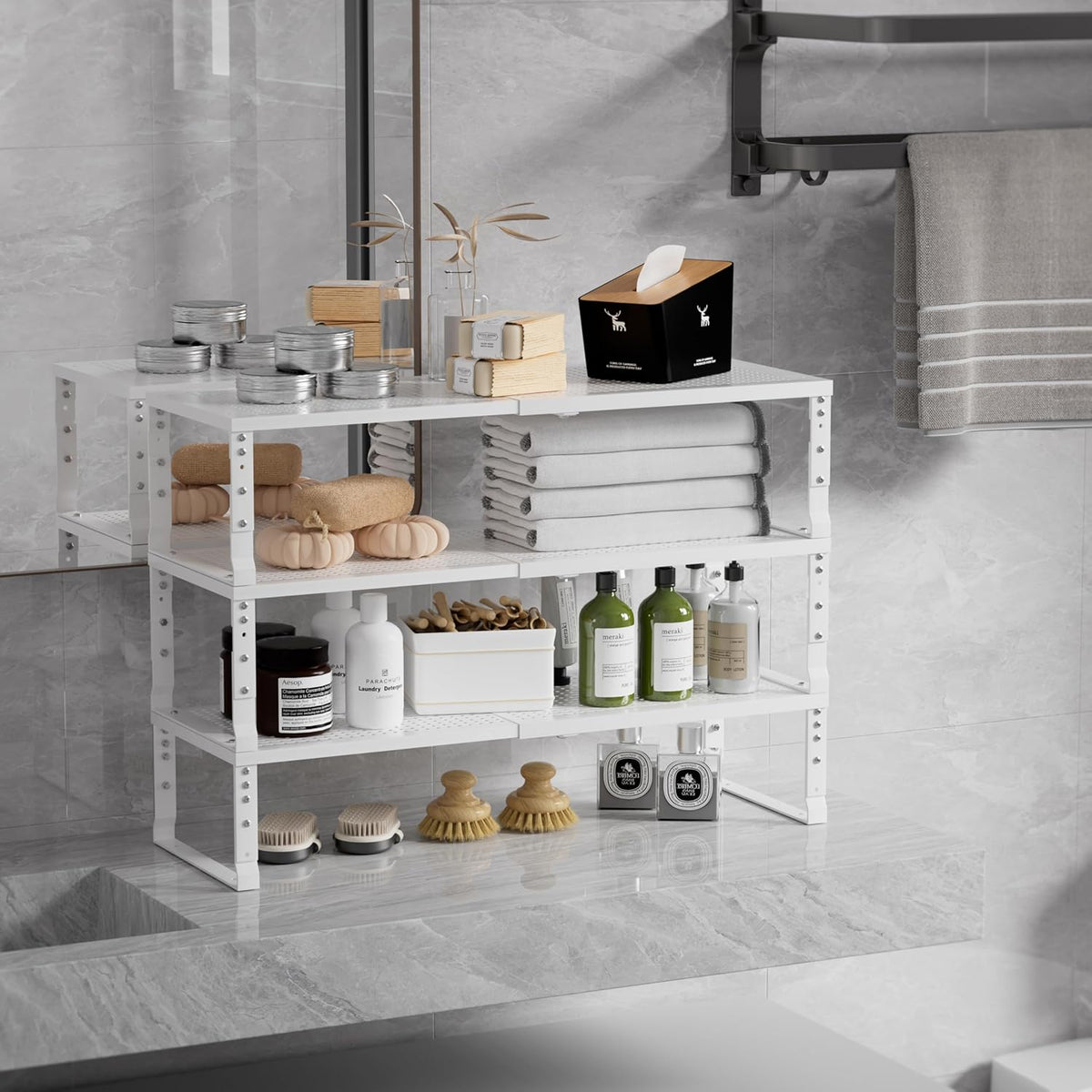 Expandable Spice Rack & Kitchen Cabinet Organizer - Stackable, Adjustable Shelves for Cabinets, Countertops, Cupboards & Pantries(3 Packs/Large/White)
