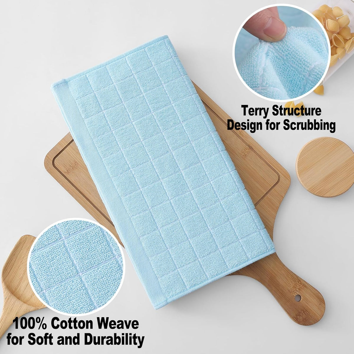 Homaxy 100% Cotton Terry Kitchen Dish Cloths, Ultra Soft and Absorbent Dish Towels for Kitchen, Suitable for Drying and Washing Dishes, 12 Pack, 12 x 12 Inches,Sky Blue