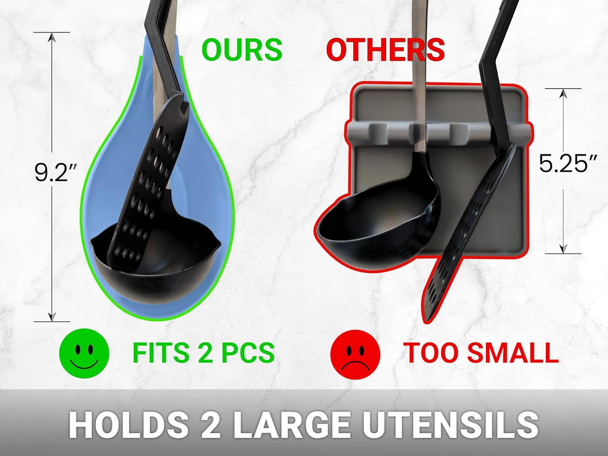 Silicone Spoon Rest for Stove Top, Set of 2 - HEAT RESISTANT, EASY TO CLEAN Kitchen Spoon Rest for Kitchen Counter, Holds XL Utensils, Safe on GLASS & INDUCTION Cooktops, DOESN’T BREAK if Dropped