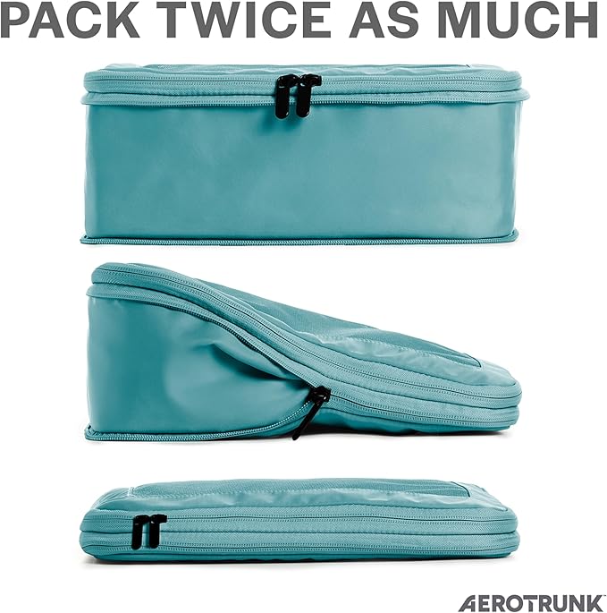 Aerotrunk Compression Packing Cubes for Travel - Luggage Organizer Bags - Double Zipper Packing Cubes for Suitcases (6-Pack, Teal)