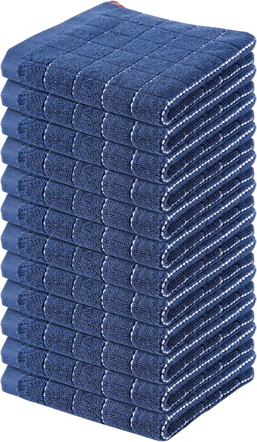 Homaxy 100% Cotton Terry Kitchen Dish Cloths, Ultra Soft and Absorbent Dish Towels for Kitchen, Suitable for Drying and Washing Dishes, 12 Pack, 12 x 12 Inches, Navy Blue
