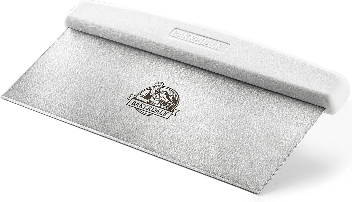 Bakerdale Large Bench/Dough/Cake Scraper, Icing Smoother Spreader, 10-inch Long Stainless Steel Blade, with white Polypropylene Handle