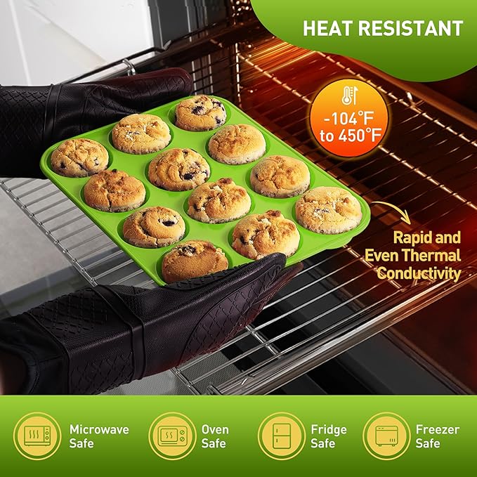 2 Pack 12 Cups Silicone Muffin Pan with Metal Reinforced Frame Regular Size Silicone Molds Cupcake Cake Baking Pans Cookie Baking Chocoflan Cupcake Mold Kitchen Baking Mold Tools for Cooking