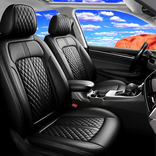 Fit Civic Car Seat Covers (Front Pair) for Select Honda Civic 2020-2026 Sedan(Not for Coupe) - Full Coverage Leather, Waterproof & All Weather Breathable Seat Cushion Protector, Black