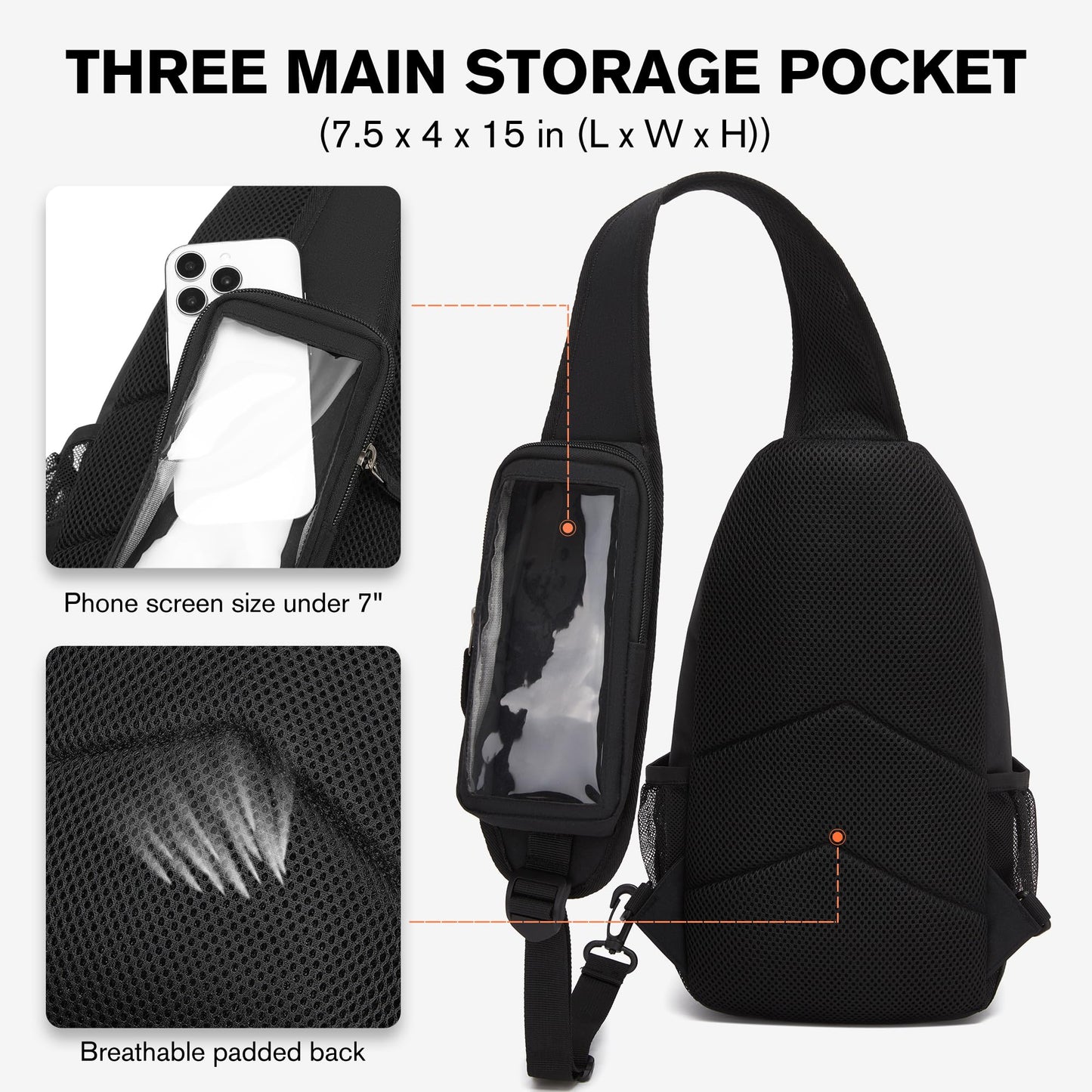 Bymontin Crossbody Sling Backpack with Touch Screen Phone Pocket, Chest Bag for Commuting and Daily Use