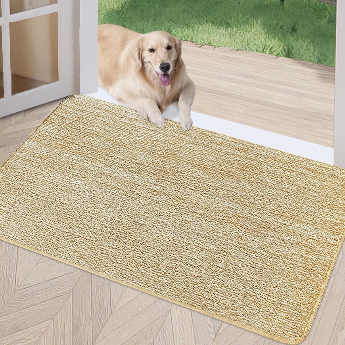 REFETONE Indoor Doormat, Front Door Mat 24"x36" Absorbent Rubber Backing Non Slip Back Door Mats, Washable Low-Profile Inside Floor Mat Door Rugs for Entryway, Resist Dirt Mud Mat for Dogs, Brown