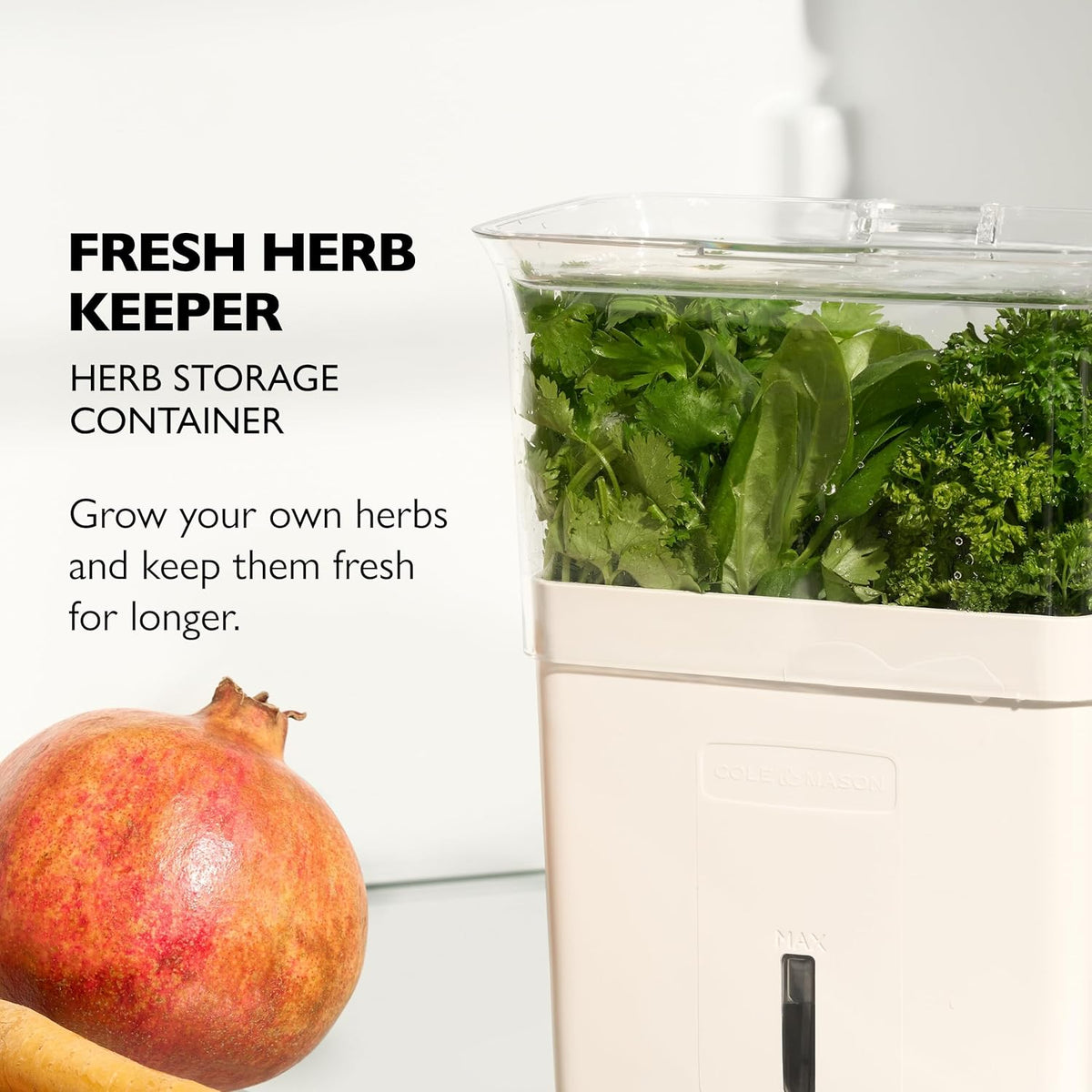 Cole & Mason Fresh Herb Keeper - Acrylic Storage Container for Refrigerator - Storage for Herbs & Vegetables for Fridge - Fresh Herb Keeper