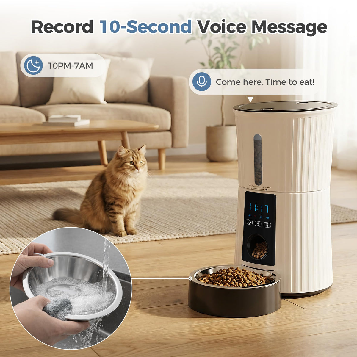 DUMOS 4L Automatic Cat Feeder, Dog Food Dispenser with APP Control, White