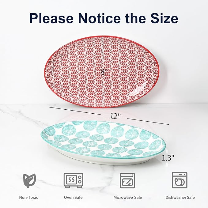 Selamica Serving Platters Ceramic, 12 Inch Serving Dishes for Party Entertaining, Oval Serving Plates for Sandwich, Appetizer, Fruit, Microwave Dishwasher Safe, Set of 4, Assorted Colors