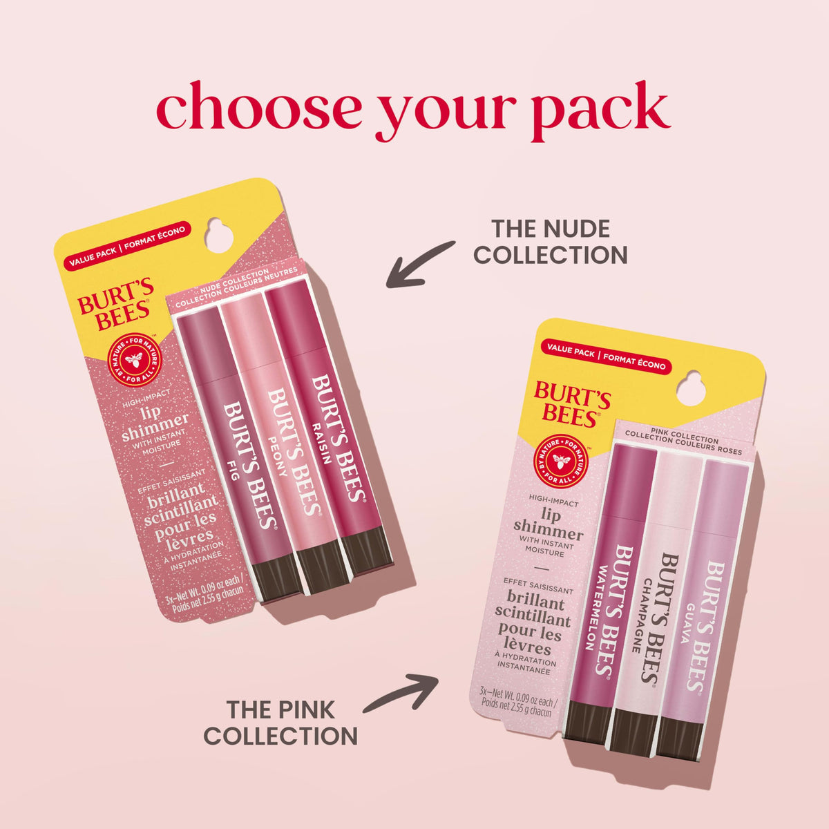 Burt's Bees Lip Shimmer Nude Collection, Tinted Lip Balm, 0.09 oz., 3 Tubes