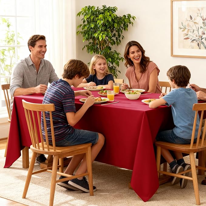 10-Pack Red Tablecloths for Rectangle Tables, 60 x 84 Inches, Stain-Resistant Polyester Fabric for 4 Foot Tables - Washable Table Covers for Weddings, Banquets, Birthday Parties, Events