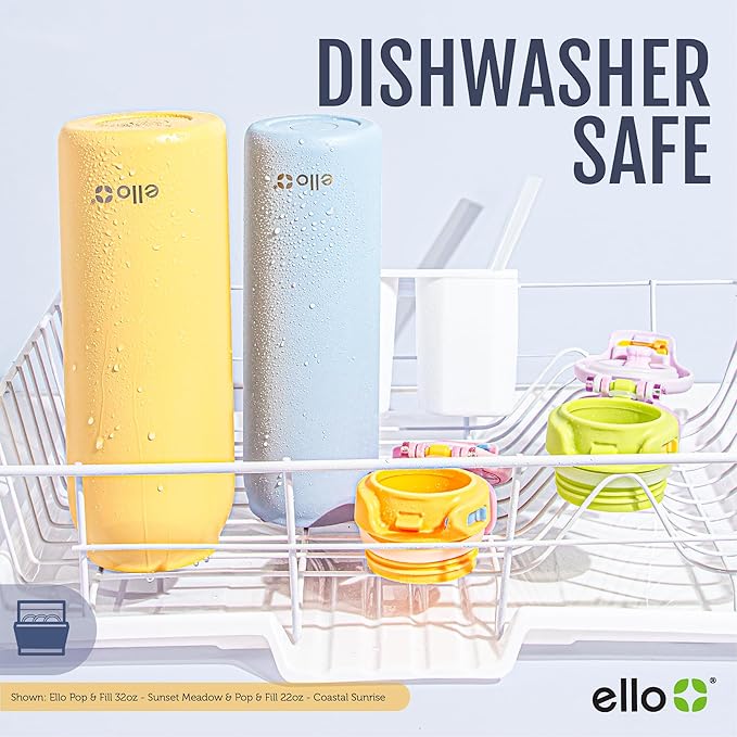 Ello Pop & Fill 40oz Stainless Steel Water Bottle with Quick Fill Technology, Double Walled and Vacuum Insulated Metal, Leak Proof Locking Lid, Sip and Chug, Reusable, BPA Free, Rosy Skyline