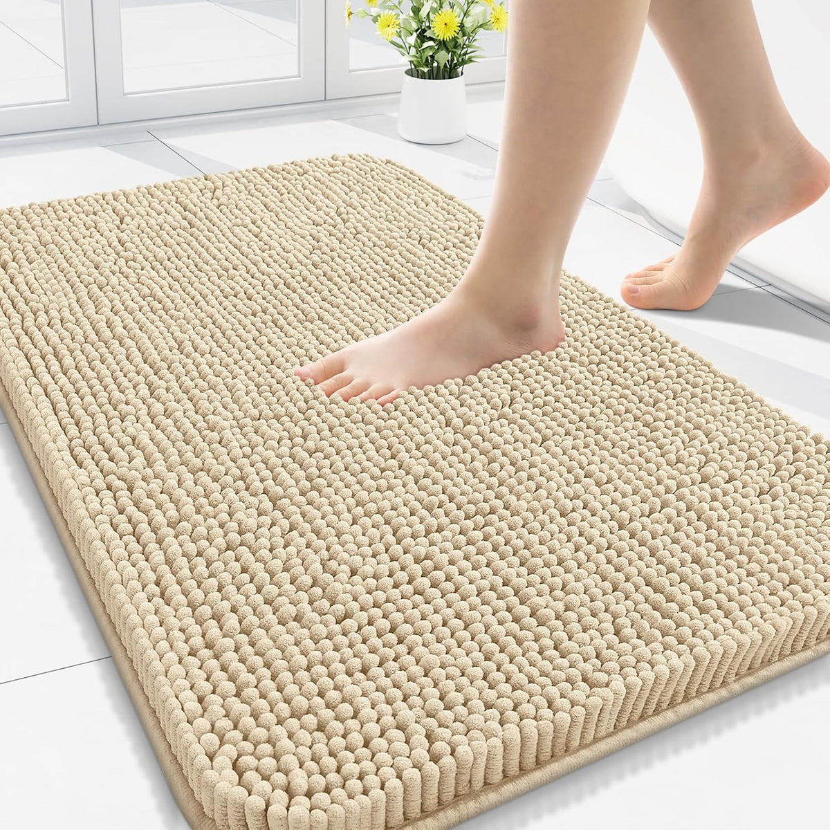 Arotive Bathroom Rugs 34x21, Extra Soft Absorbent Shaggy Chenille Bath Rugs, Machine Washable Rubber Backing Non-Slip Bath Mats for Bathroom Floor Tub and Shower, Home Decor Accessories, Beige