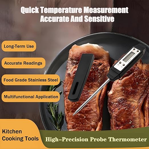 Meat Thermometer - Digital Food Thermometer for Cooking Kitchen - Automatic Calibration Pen Style Electronic Pocket Thermometer for Water Temperature, Barbecue (Black)