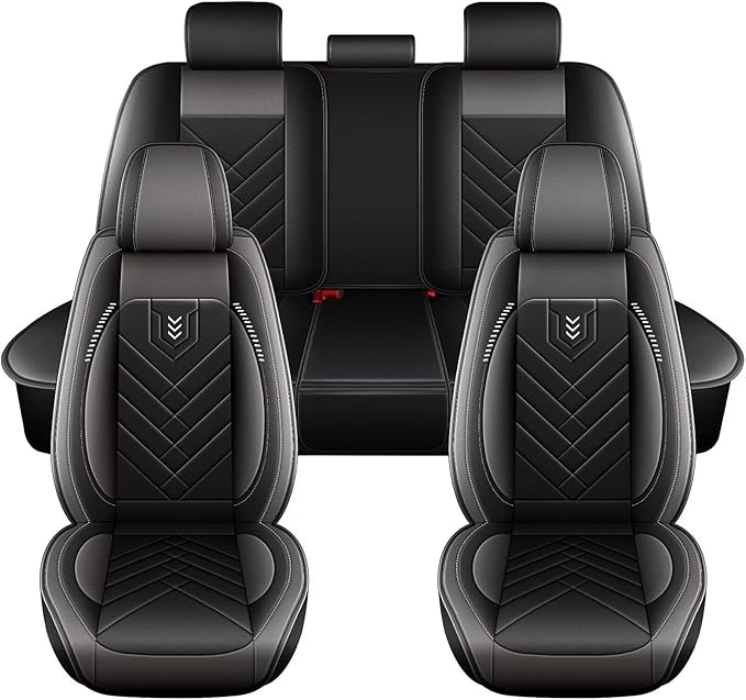 AOMSAZTO Full Set Seat Covers Fit for VW/Volkswagen Jetta 2007-2026: 2 Row 5 Seats Faux Leather Waterproof Seat Covers Automotive Seat Cushion Protector(Black&Grey)