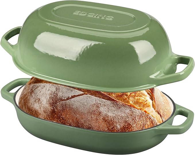 Enameled Cast Iron Oval Dutch Oven Pot with Lid, Dutch Oven for Sourdough Bread Baking, Oval Bread Pan, 7qt, Pistachio Green