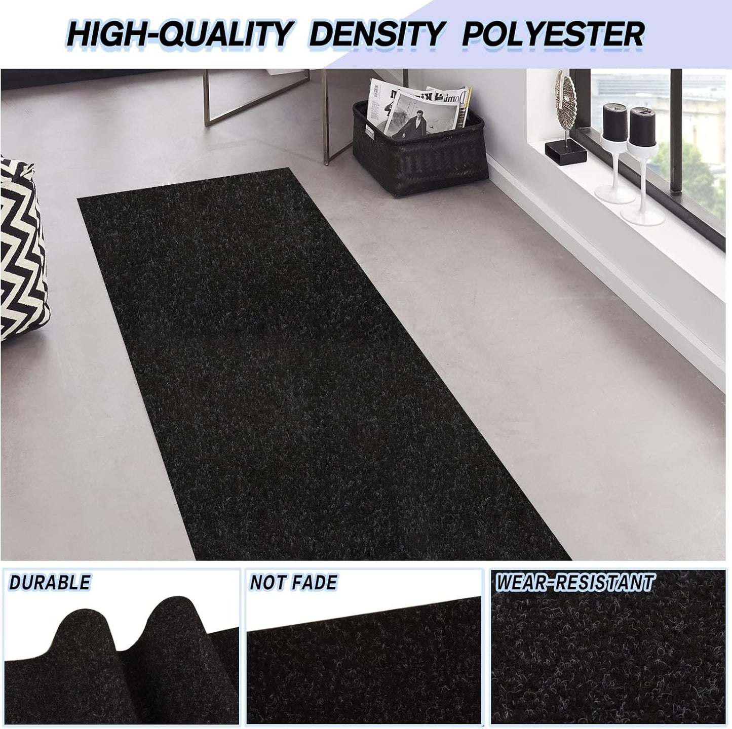 Custom Size Backed Non-Slip Area Rugs Runner, Easy Clean, Waterproof Runner Rugs for Hallway Entryway, Kitchen, Laundry, 3FT x 8FT, Black