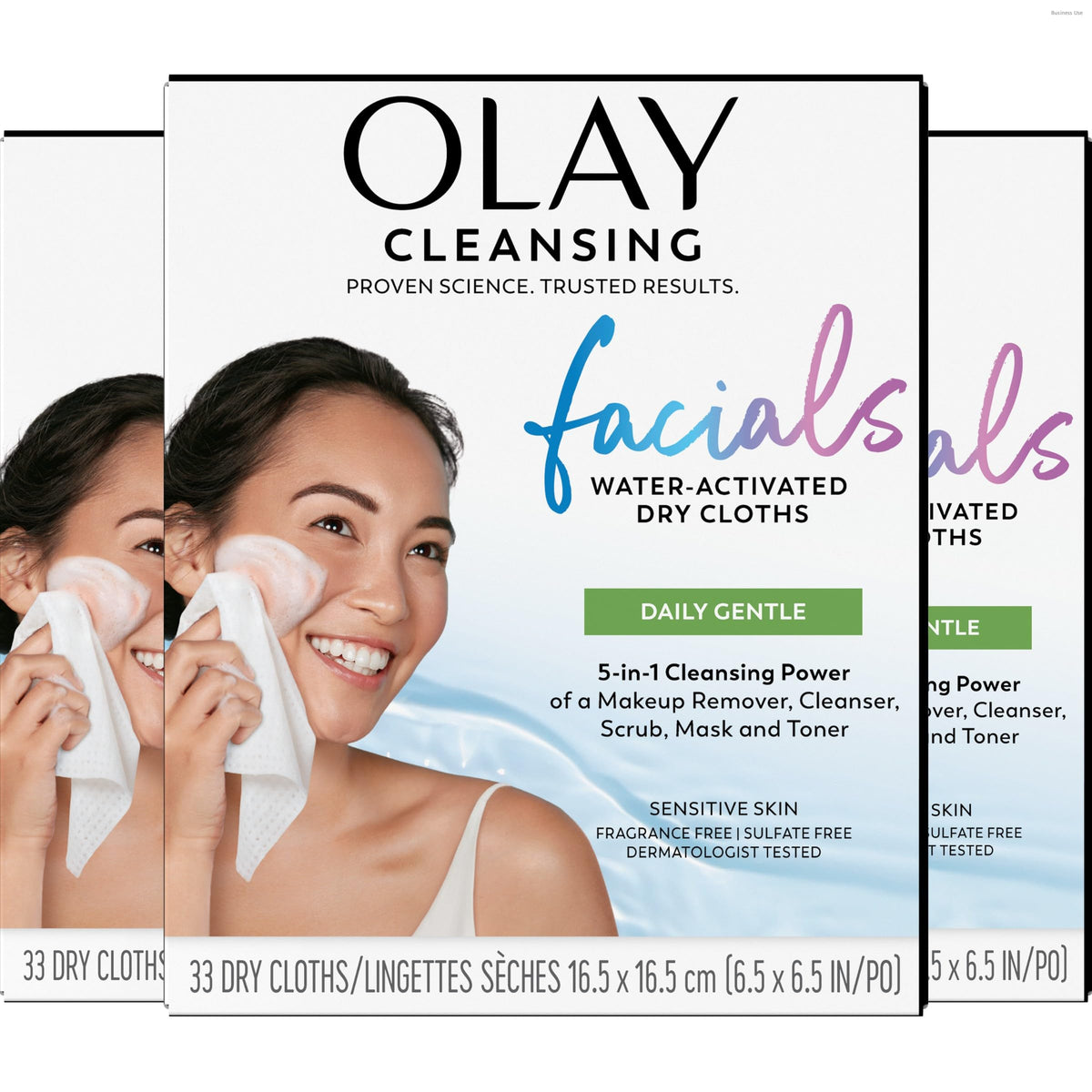 Olay Eye Makeup Remover Wipes, Daily Facials Gentle Face Cleanser for Sensitive Skin, Alcohol and Fragrance Free, Soft Face Wash Towels, Travel Essentials for Women, Dry Cloths, 99 ct (3 X 33ct)