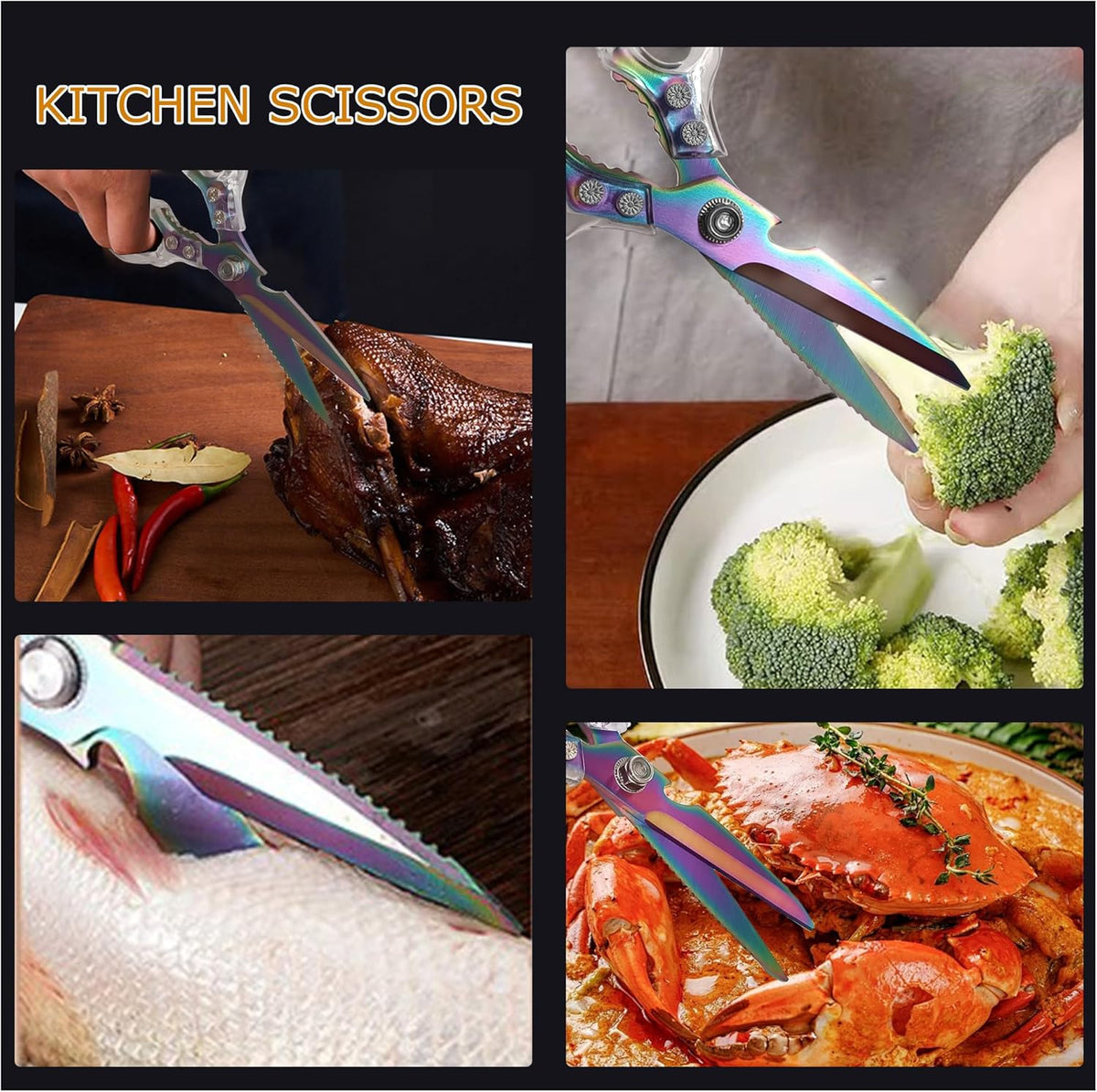 Heavy Duty Sharp Kitchen Scissors, Dishwasher Safe, Cooking Shears for Meat, Chicken, Fish, Poultry, Herb, Bread (Silver Color)